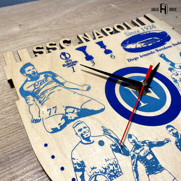 SSC Napoli (logo in original colours, light wood, blue engravings)