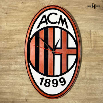 AC Milan (logo in original colours, light wood, red engravings)