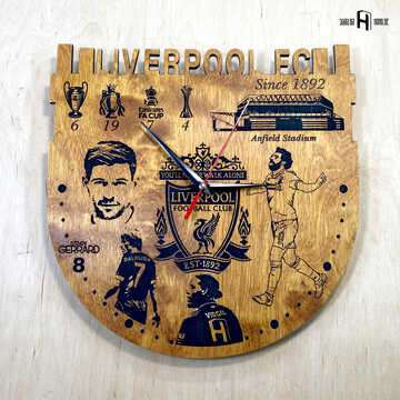 Liverpool FC (logo in original colours, light wood, red engravings)