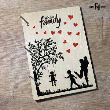 Famili (hugging couple, two boys on a swing)