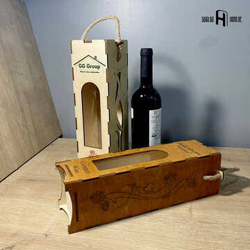 ღვინის ბოთლის სასაჩუქრე ყუთი (1 ბოთლის, დაუმუშავებელი ხე)