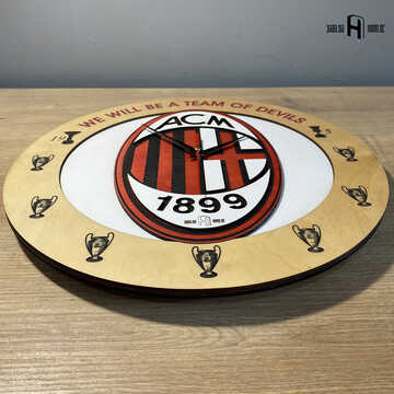 AC Milan (logo in original colours, light wood, red engravings)