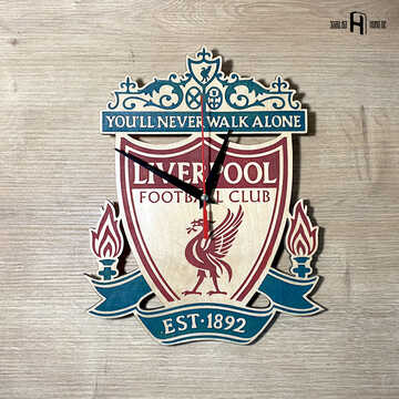 Liverpool FC (logo in original colours, light wood, red engravings)