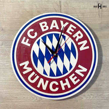 Bayern Munich (logo in original colours, light wood, blue and red engravings)